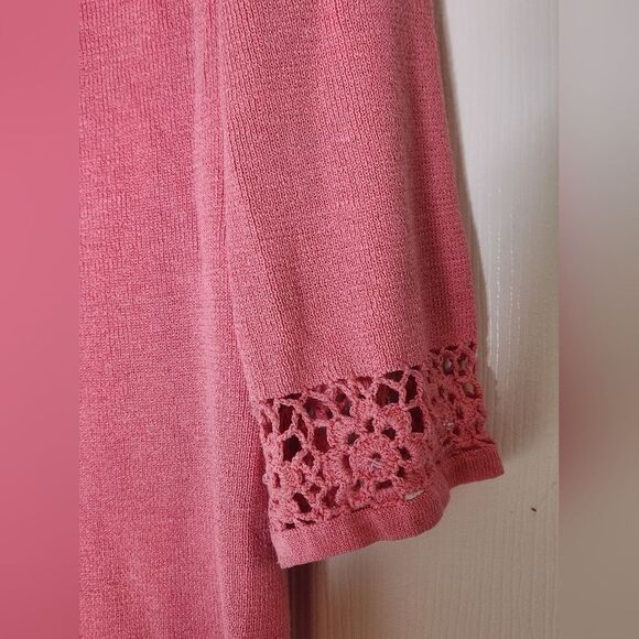 Vtg Sag Harbor  M Pink Knit Embroidery Beaded 3/4Slv RAMIEBlend Women TopSweater - Picture 5 of 7